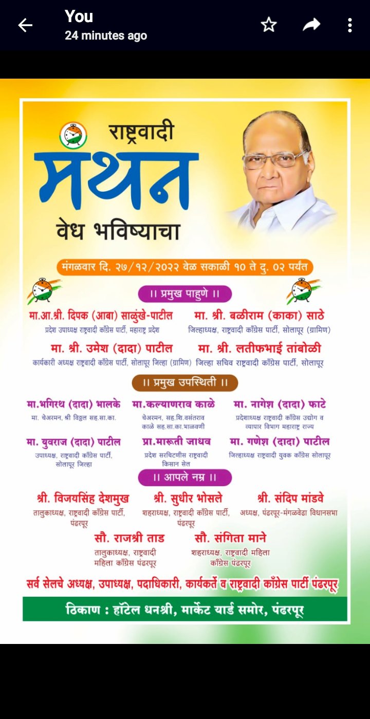*पंढरीत मंगळवारी होणार राष्ट्रवादीच काँग्रेसचे मंथन शिबिर*